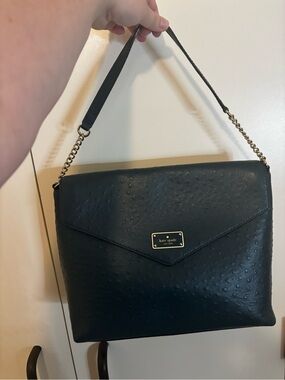 kate spade black textured leather shoulder bag with gold hardware